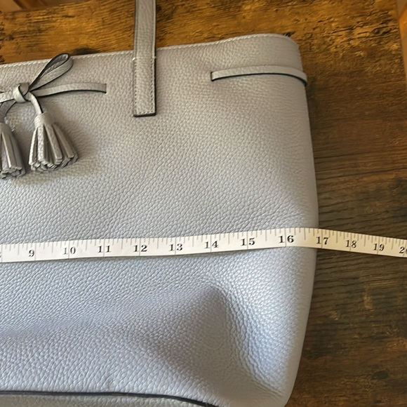 Kate Spade Pebbled Leather Tote Bag Tassels Muted Blue Zip Top Tote - Picture 11 of 14